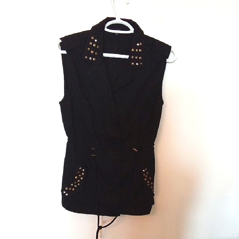 Rue 21 Women's Black Cotton Drawstring Waist Studded Vest Medium